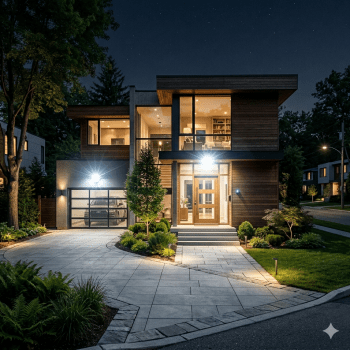 LED Scheinwerfer am Haus angebracht welche das Grundstück beleuchten