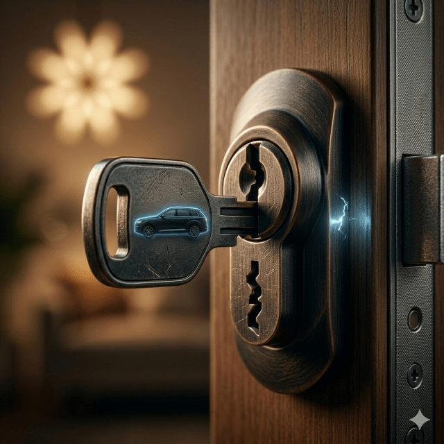 Sicherheitsschloss mit Schlüssel in einer haustür