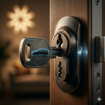 Sicherheitsschloss mit Schlüssel in einer haustür