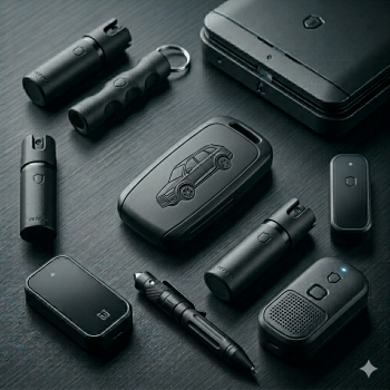 Sicherheitsgadgets wie Pfefferspray, Kubotan und Handalarm