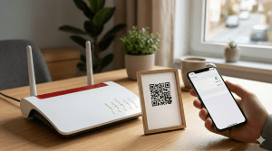 WLAN-Router mit QR-Code f&uuml;r Gast-WLAN