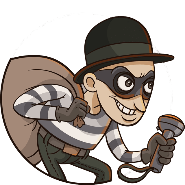 Dieb mit Beutesack auf dem Rücken