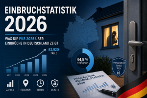 Einbruchstatistik 2026 mit den wichtigsten Zahlen der PKS 2025 zu Wohnungseinbr&uuml;chen, Einbruchsversuchen und Einbruchschutz in Deutschland.